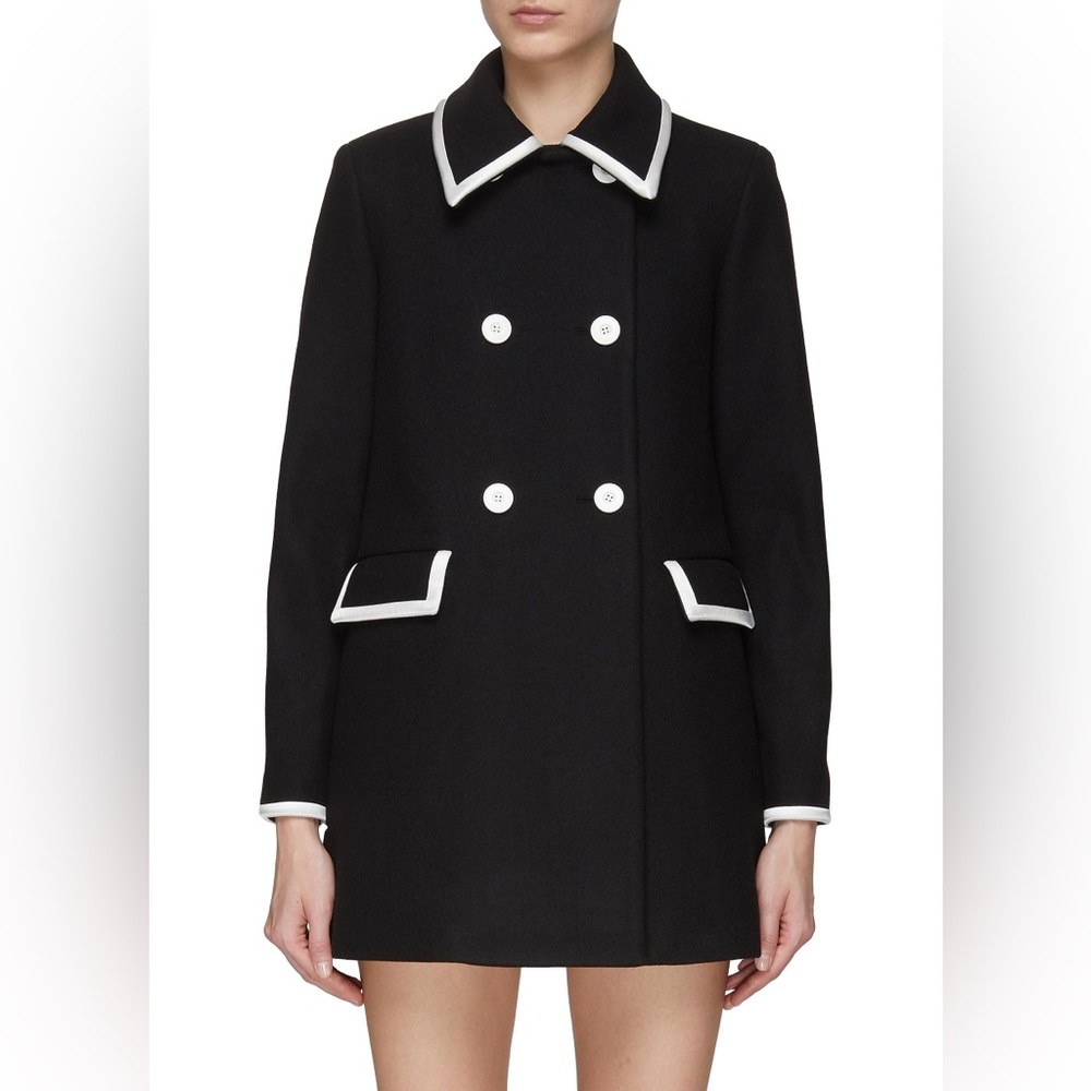 Alice + Olivia Black Pea Coat with White Trim Yulissa XSmall NEW with TAGS